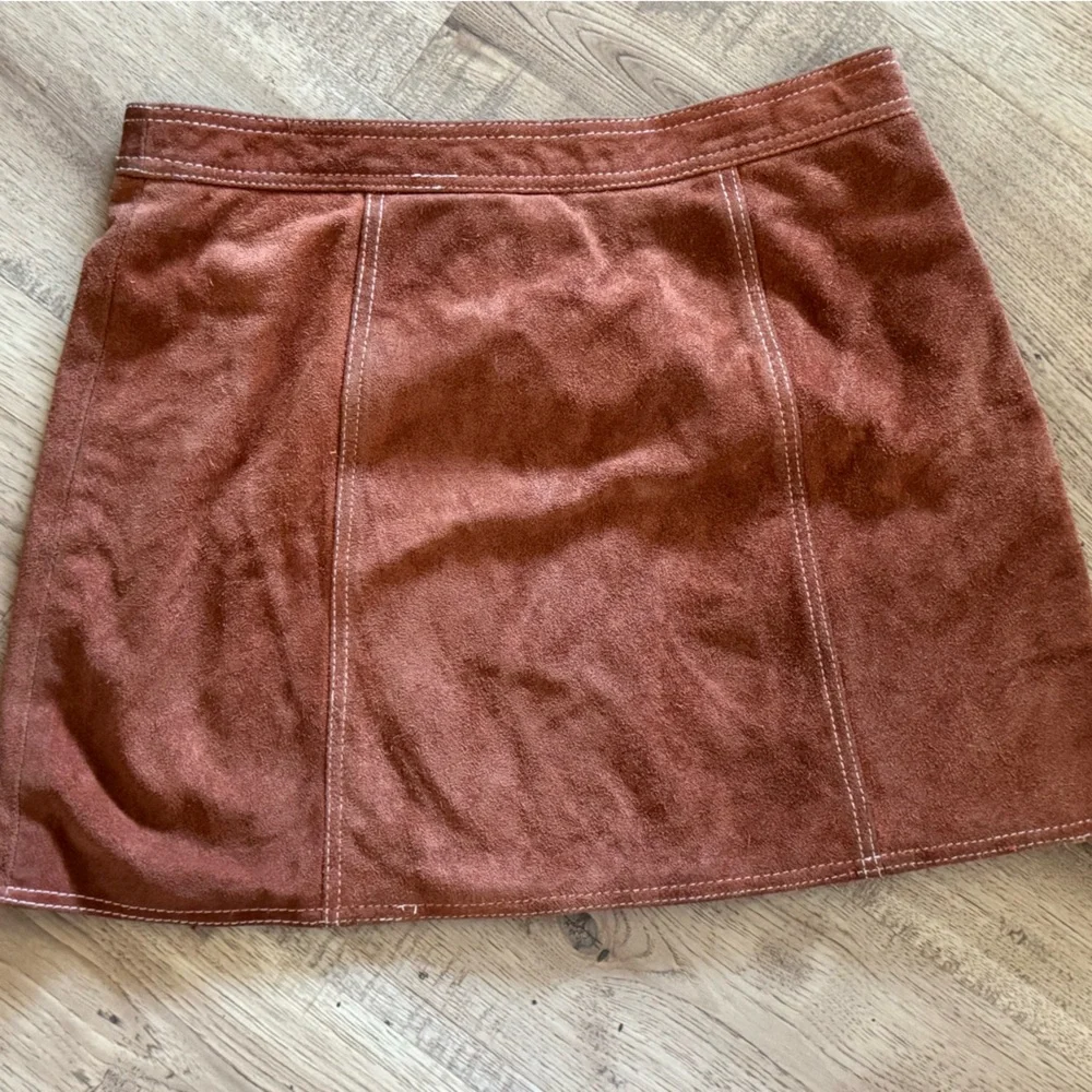 Topshop Genuine Leather Rust Brown Mini Skirt Front Zip Size US 8 - Picture 6 of 8